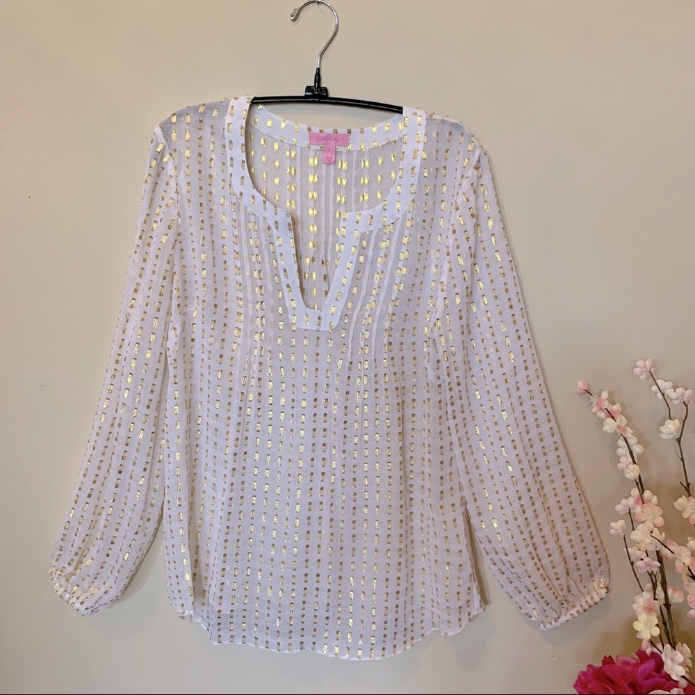 Lilly Pulitzer Colby White Gold Metallic Dot Top
